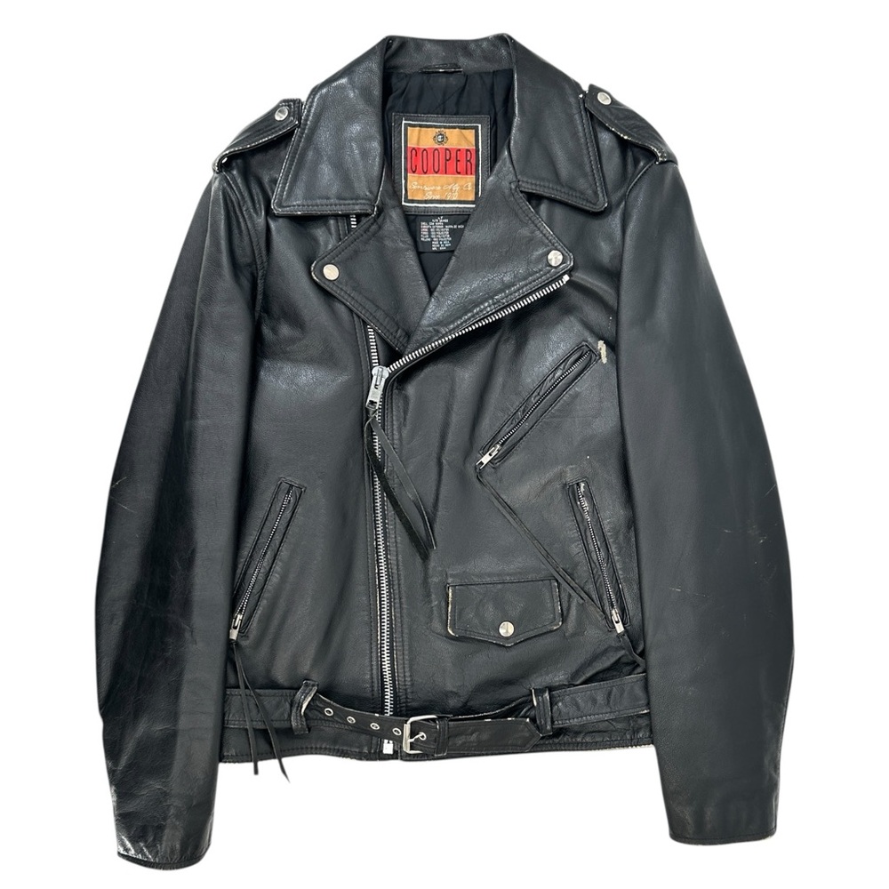 Vintage Cooper Black Genuine Cow Nappa Leather Moto Biker Jacket sz L